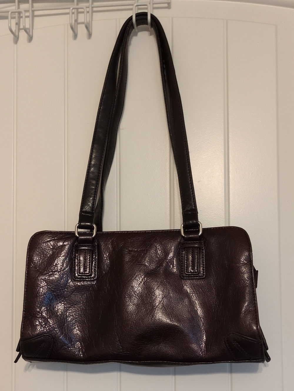 Minelli Dark Brown Leather Shoulder Bag with Double Straps